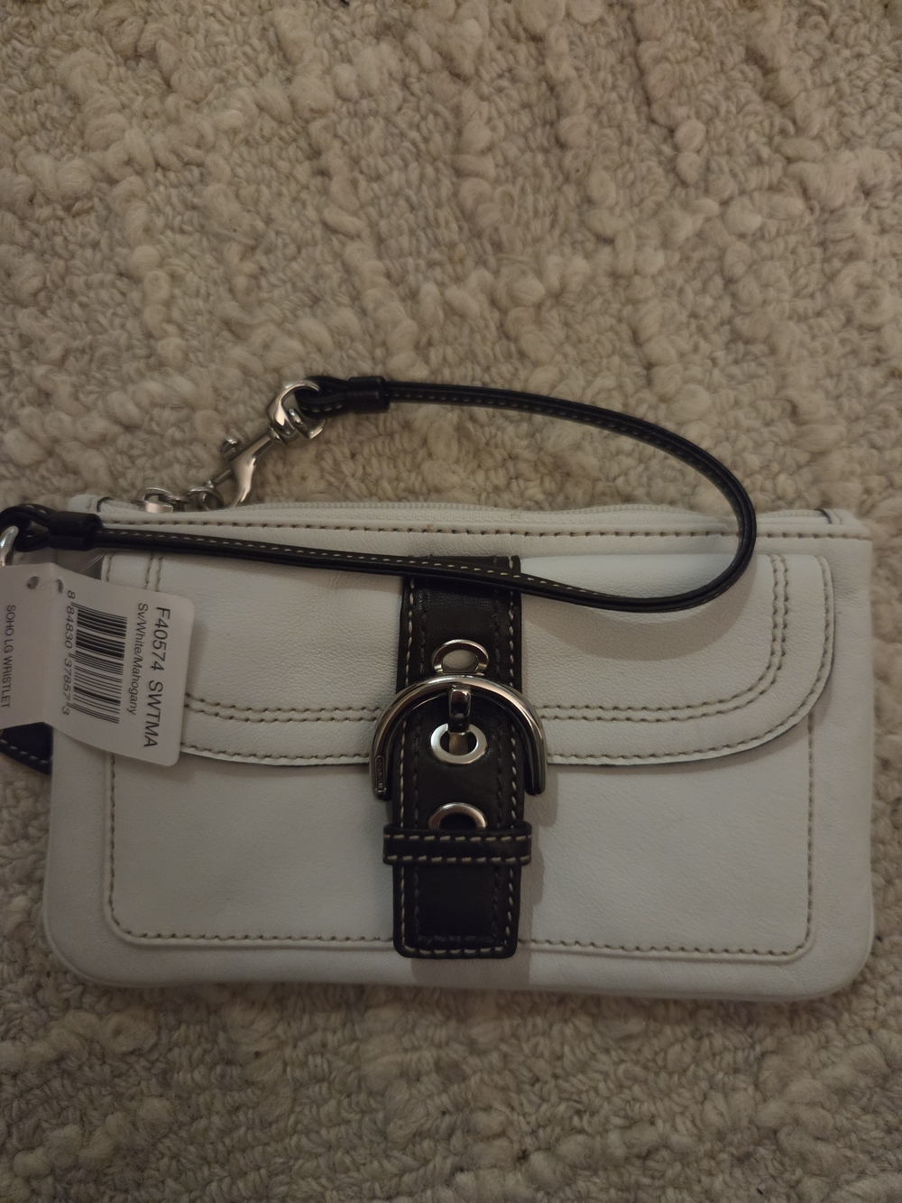 Coach White Wristlet with Buckle Accent